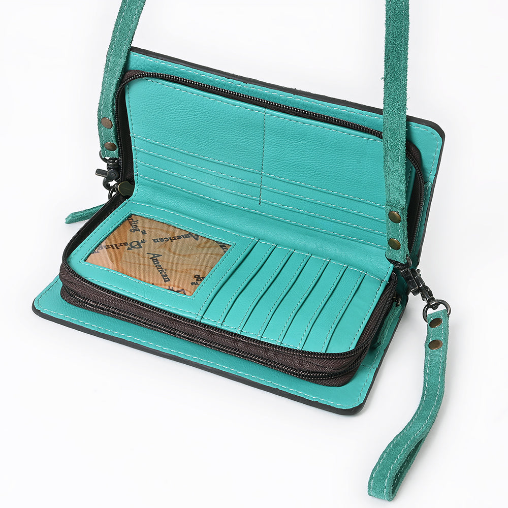 ADBG1717 Genuine suede Leather Wallet Bag with White Western Stitch Embroidery