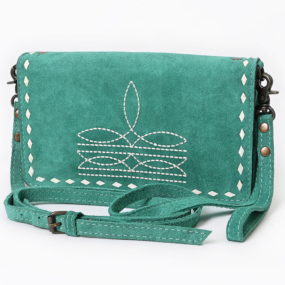 ADBG1717 Genuine suede Leather Wallet Bag with White Western Stitch Embroidery