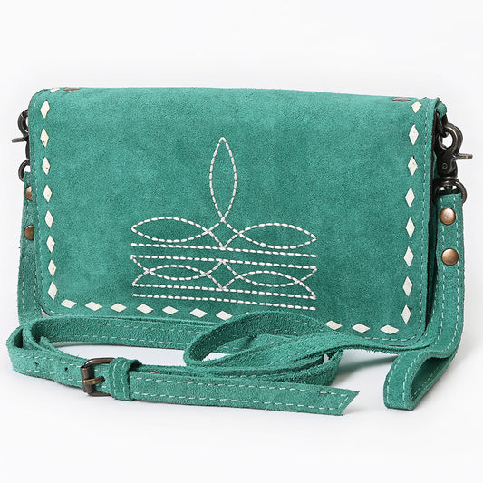 ADBG1717 Genuine suede Leather Wallet Bag with White Western Stitch Embroidery