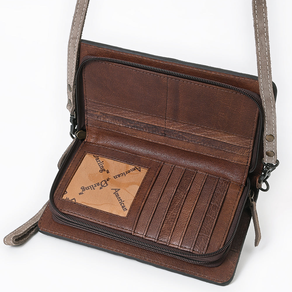 ADBG1717 Genuine suede Leather Wallet Bag with White Western Stitch Embroidery