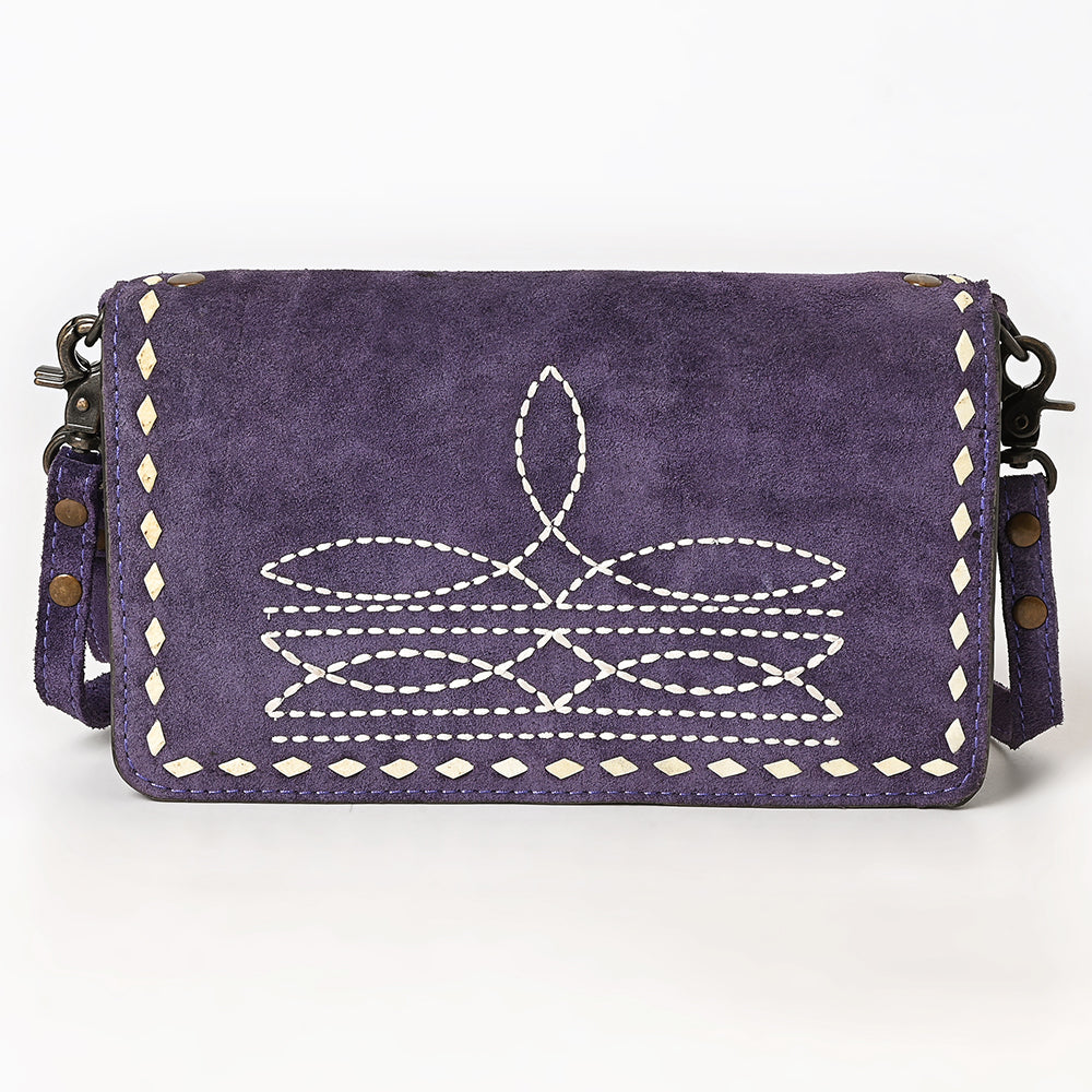 ADBG1717 Genuine suede Leather Wallet Bag with White Western Stitch Embroidery