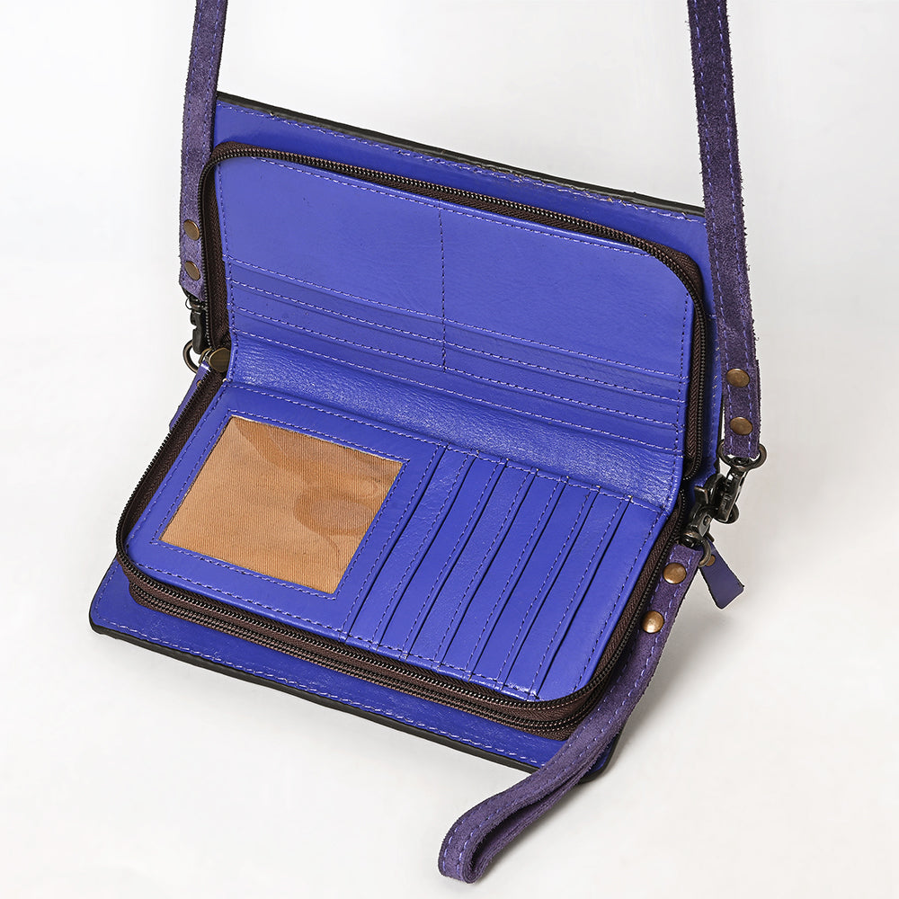 ADBG1717 Genuine suede Leather Wallet Bag with White Western Stitch Embroidery