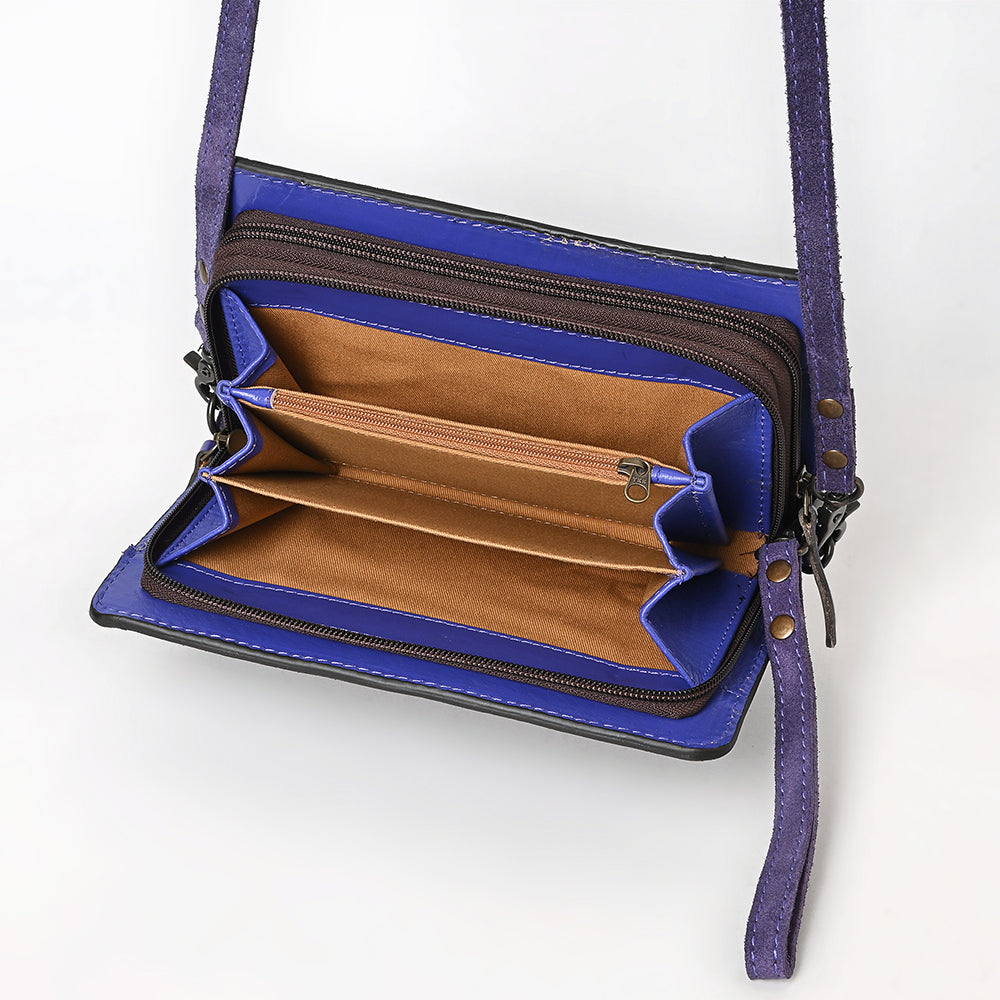 ADBG1717 Genuine suede Leather Wallet Bag with White Western Stitch Embroidery