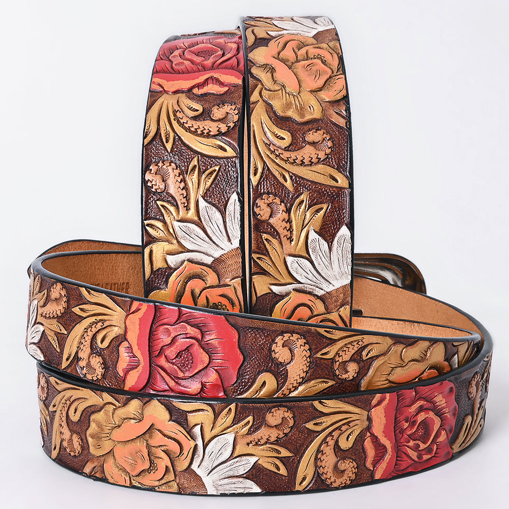 ADBLF339 Beautifully Floral Hand Tooled Genuine American Leather Belt Men and Women