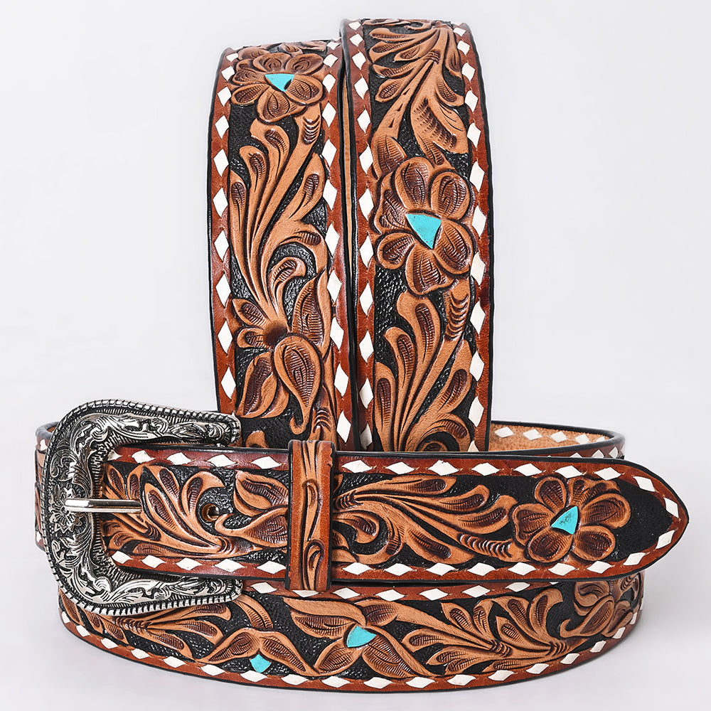ADBLF342 Beautifully Floral Hand Tooled Genuine American Leather Belt Men and Women