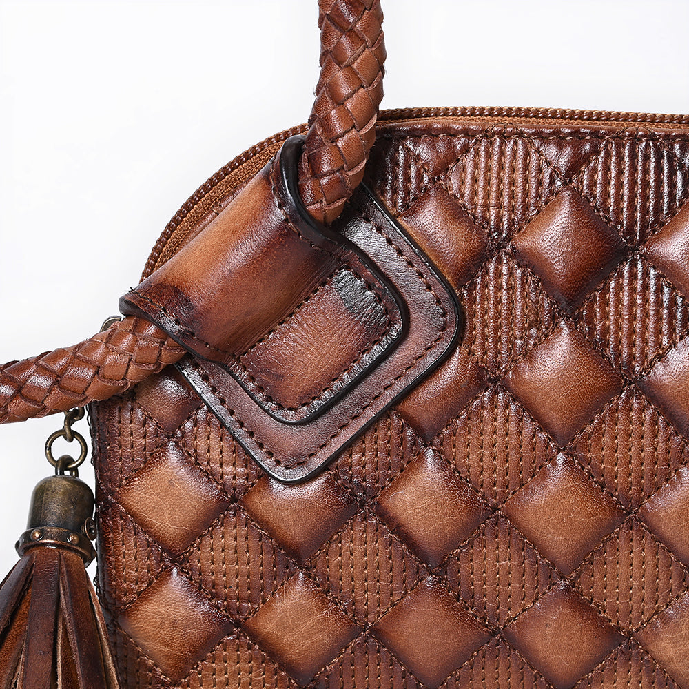 ADBGM615 Western Clutch - Quilted Genuine Leather Wristlet with Braided Handle & Tassel