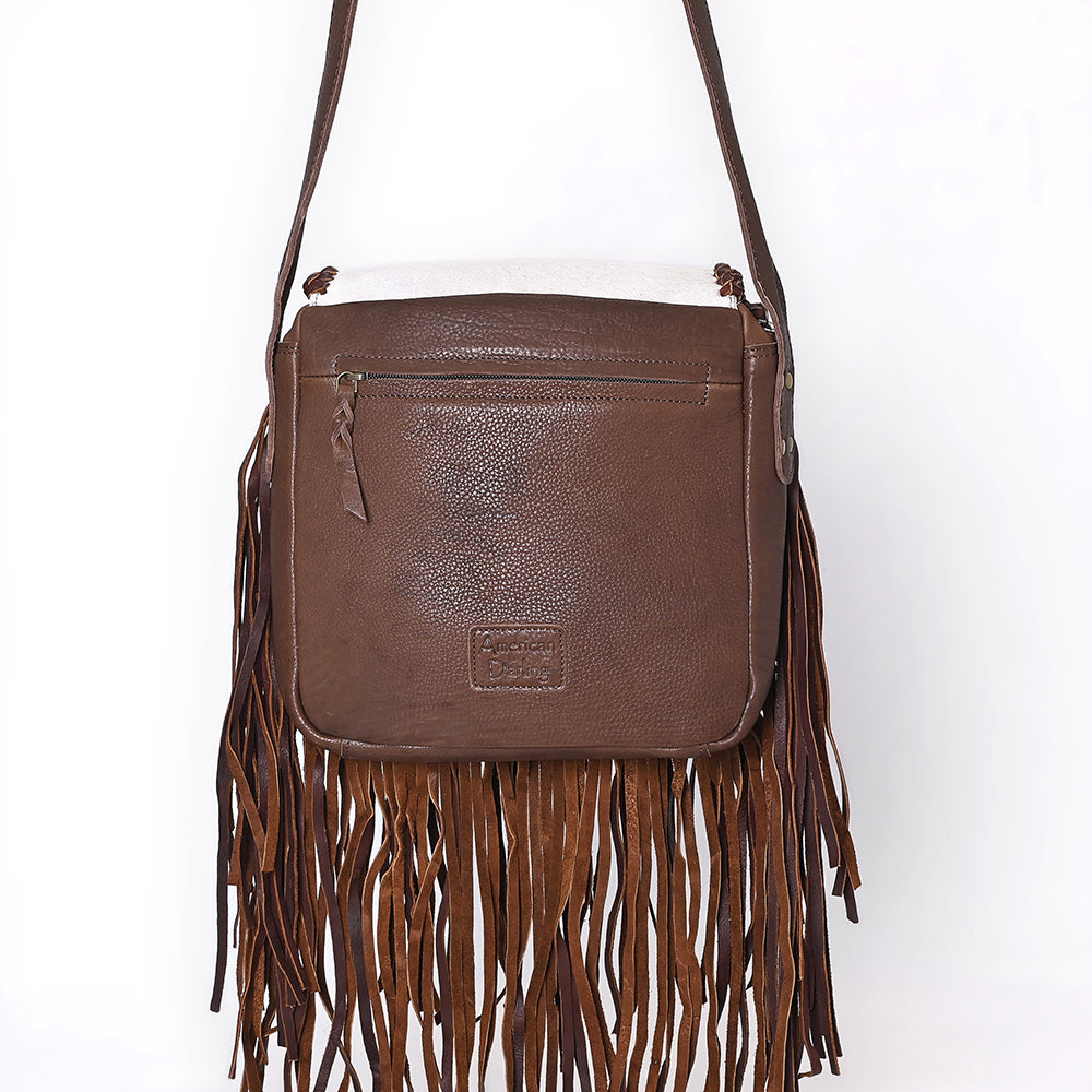 ADBGM617 Crossbody Bag - Western Hair-On Leather Fringe Bag with Las Vegas Cowboy Scene