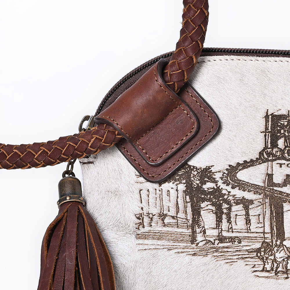 ADBGM621 Western Wristlet - Hair-On Leather Clutch with Las Vegas Cowboy Print & Braided Strap