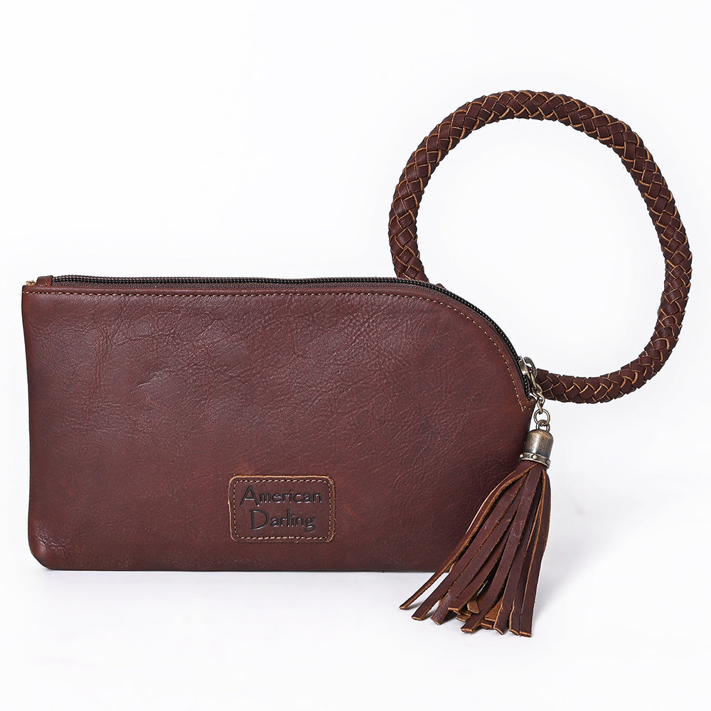 ADBGM621 Western Wristlet - Hair-On Leather Clutch with Las Vegas Cowboy Print & Braided Strap