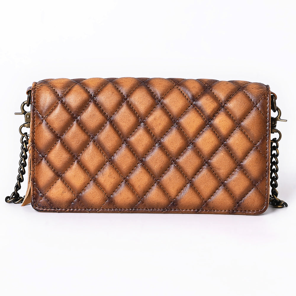 ADBGM169AL Quilted Leather Crossbody Purse - Distressed Tan with Chain Strap