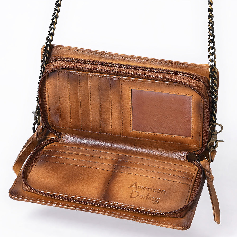 ADBGM169AL Quilted Leather Crossbody Purse - Distressed Tan with Chain Strap