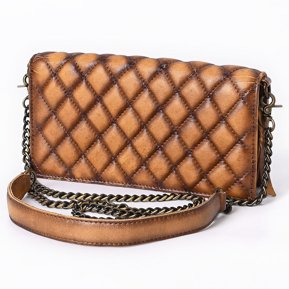 ADBGM169AL Quilted Leather Crossbody Purse - Distressed Tan with Chain Strap