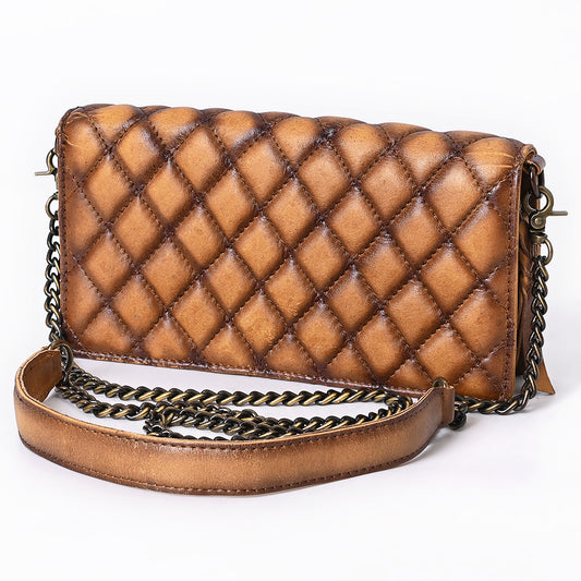 ADBGM169AL Quilted Leather Crossbody Purse - Distressed Tan with Chain Strap