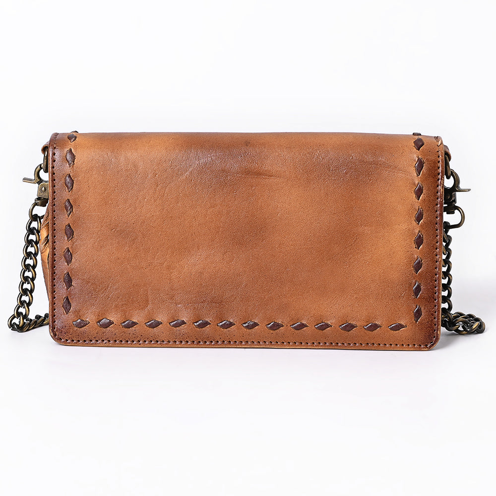 ADBGM169AM Hand-Stitched Tan Leather Crossbody Purse with Chain Strap