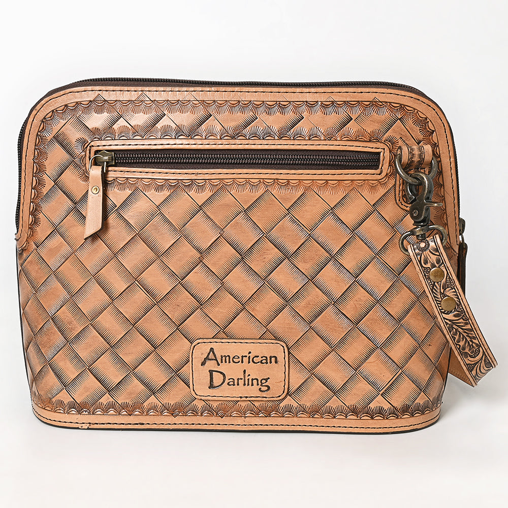 ADBG1719 Tooled Leather Crossbody Bag with Floral Carving & Silver Scrollwork