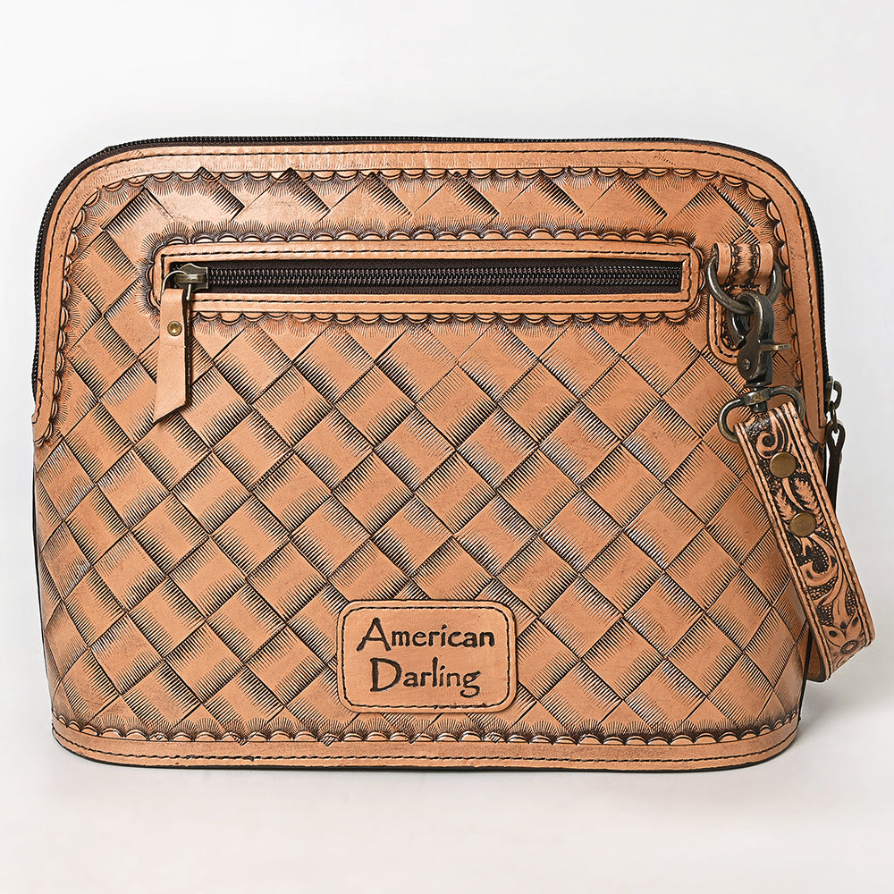 ADBG1719 Tooled Leather Crossbody Bag with Floral Carving & Silver Scrollwork