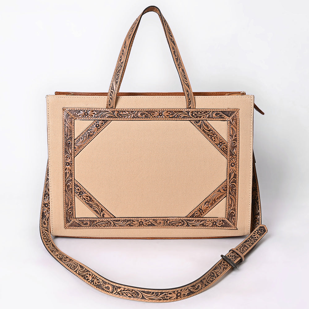 ADBG1725 Canvas & Tooled Leather Western Tote Bag with Adjustable Strap American Darling