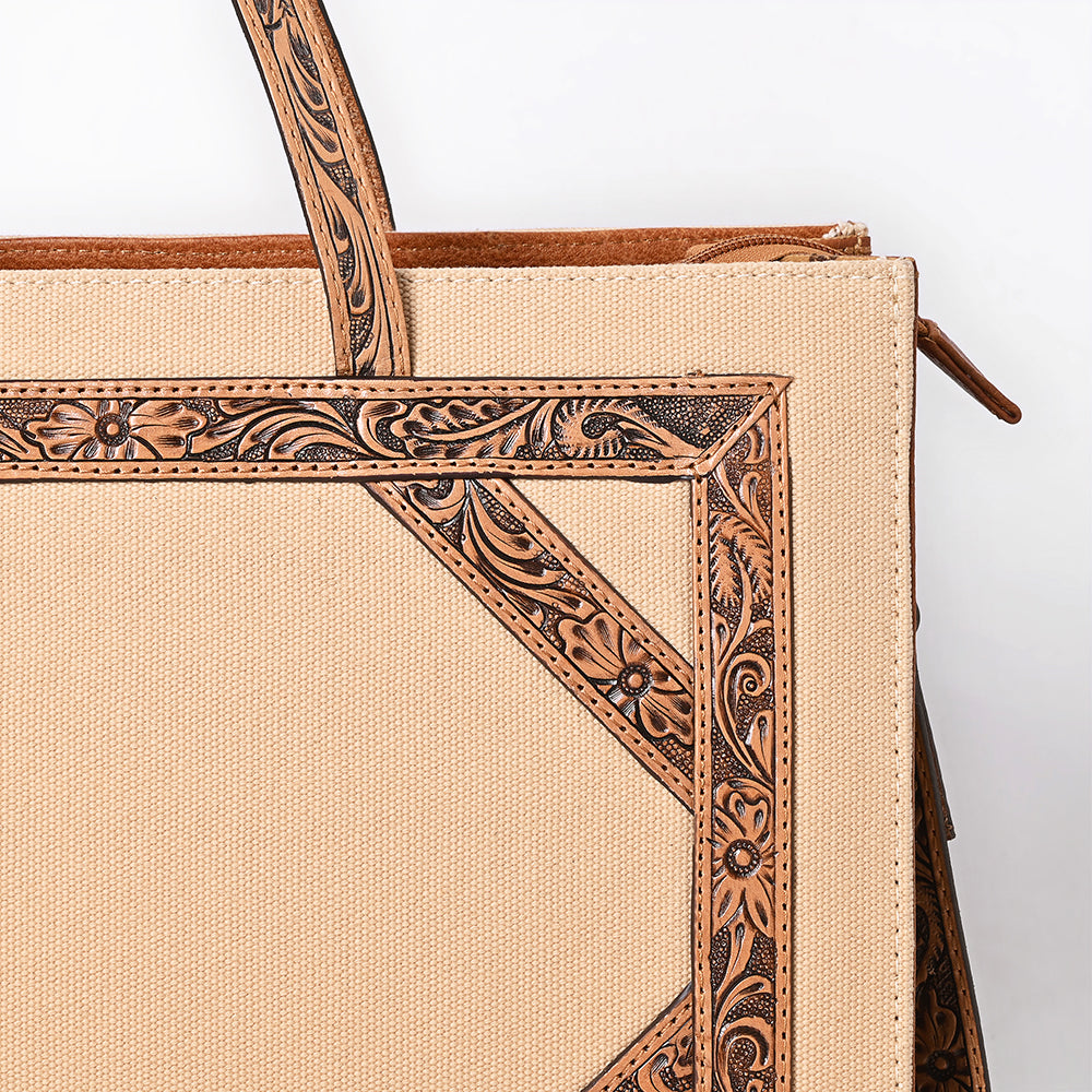 ADBG1725 Canvas & Tooled Leather Western Tote Bag with Adjustable Strap American Darling
