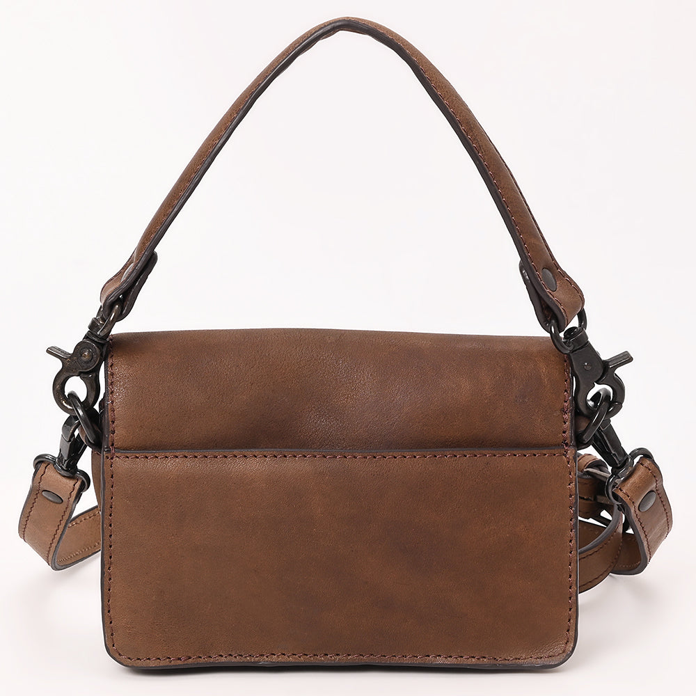 ADBGZX111 Brown Genuine Leather Evening Bag with Chain Strap and Flap Closure