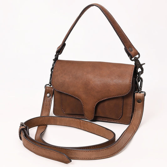 ADBGZX111 Brown Genuine Leather Evening Bag with Chain Strap and Flap Closure