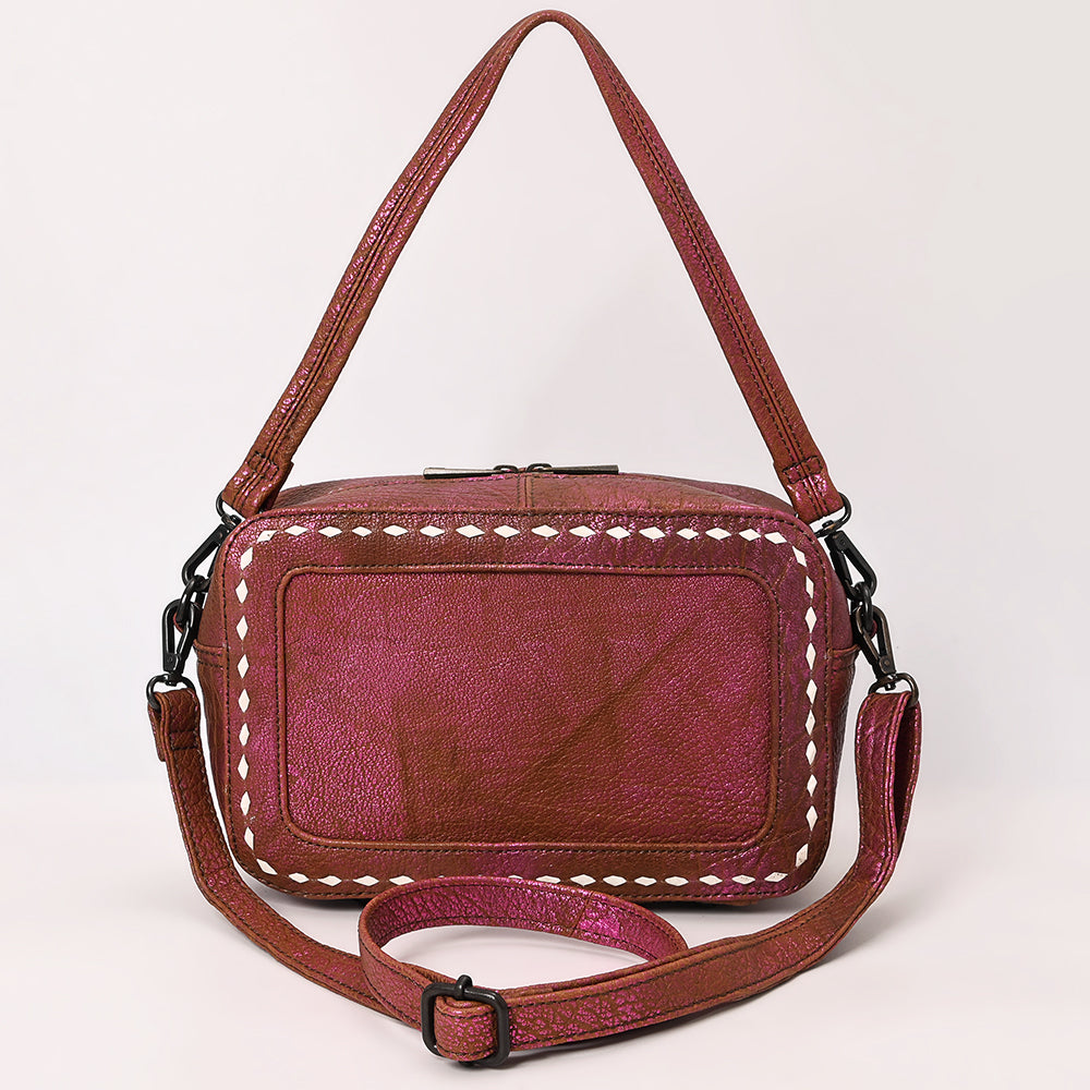 ADBGZX112 Pink Metallic Leather Camera Bag with Whipstitch Detailing