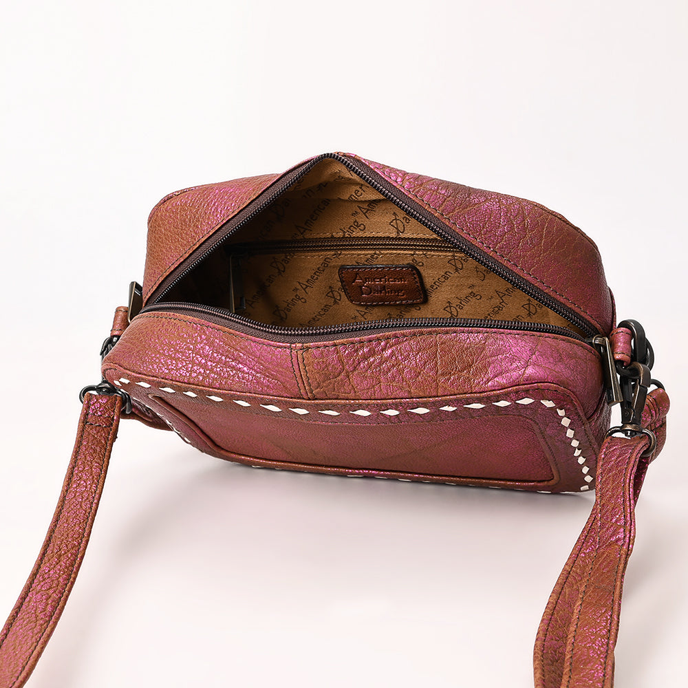 ADBGZX112 Pink Metallic Leather Camera Bag with Whipstitch Detailing