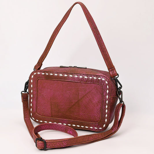 ADBGZX112 Pink Metallic Leather Camera Bag with Whipstitch Detailing
