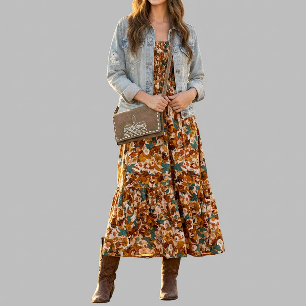 ADBG1712 Genuine Leather Wallet Bag with White Western Stitching & Adjustable Strap