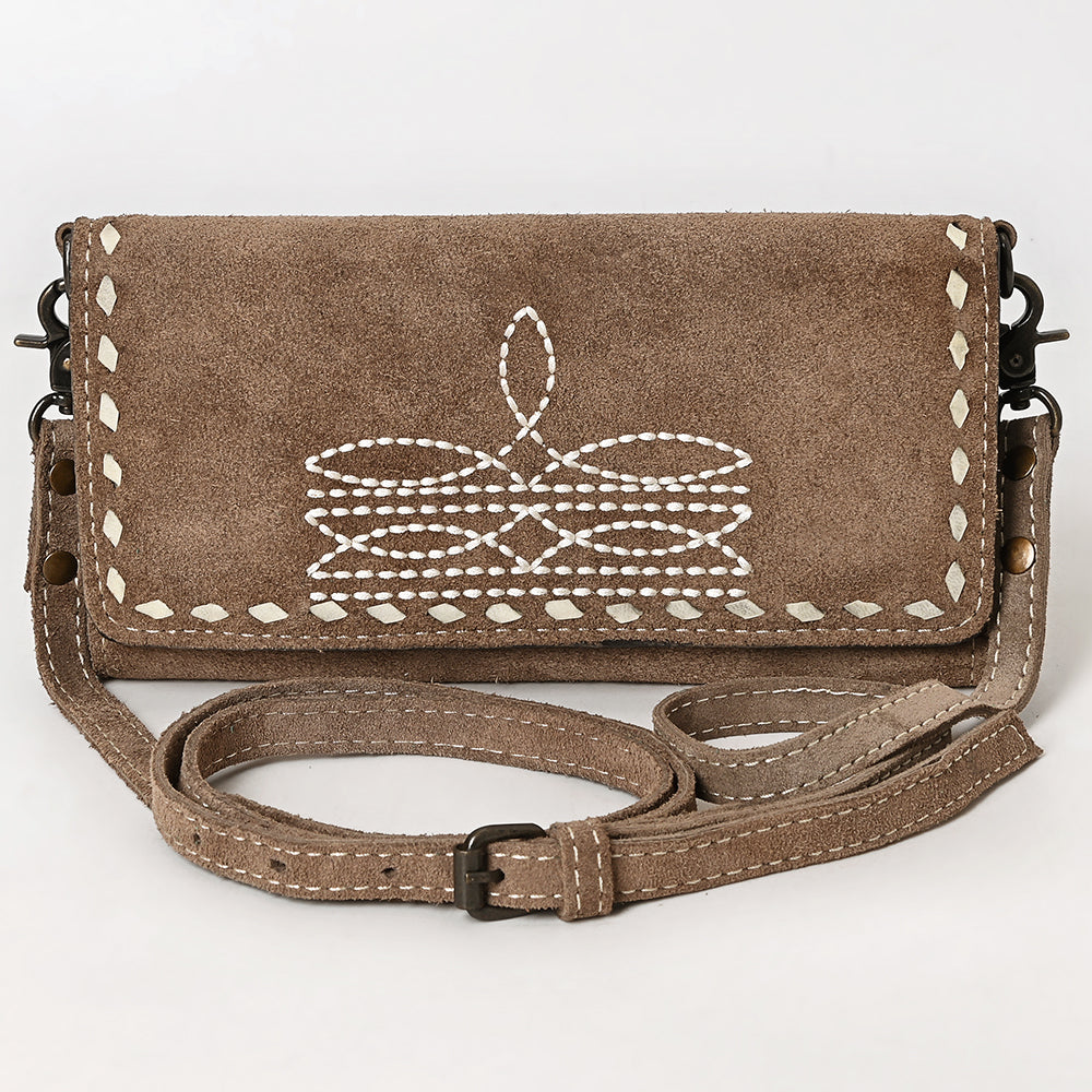 ADBG1712 Genuine Leather Wallet Bag with White Western Stitching & Adjustable Strap