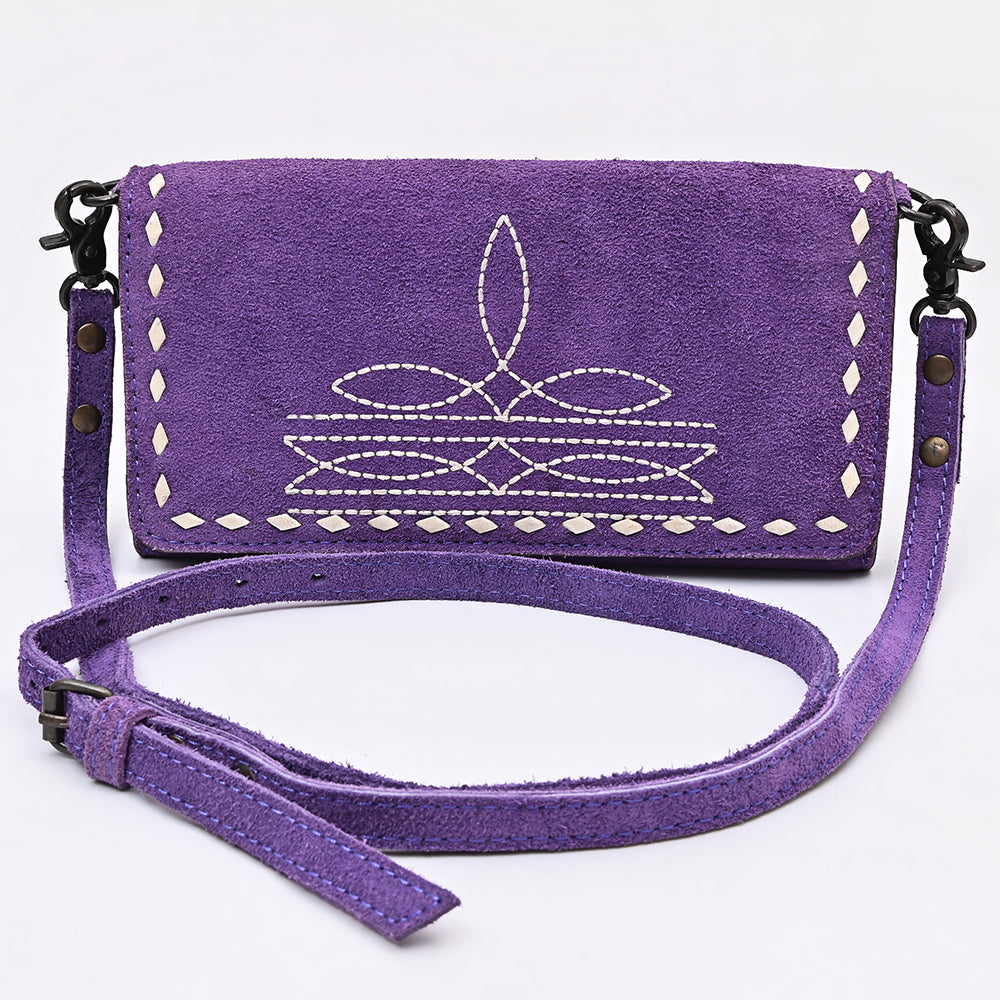 ADBG1712 Genuine Leather Wallet Bag with White Western Stitching & Adjustable Strap
