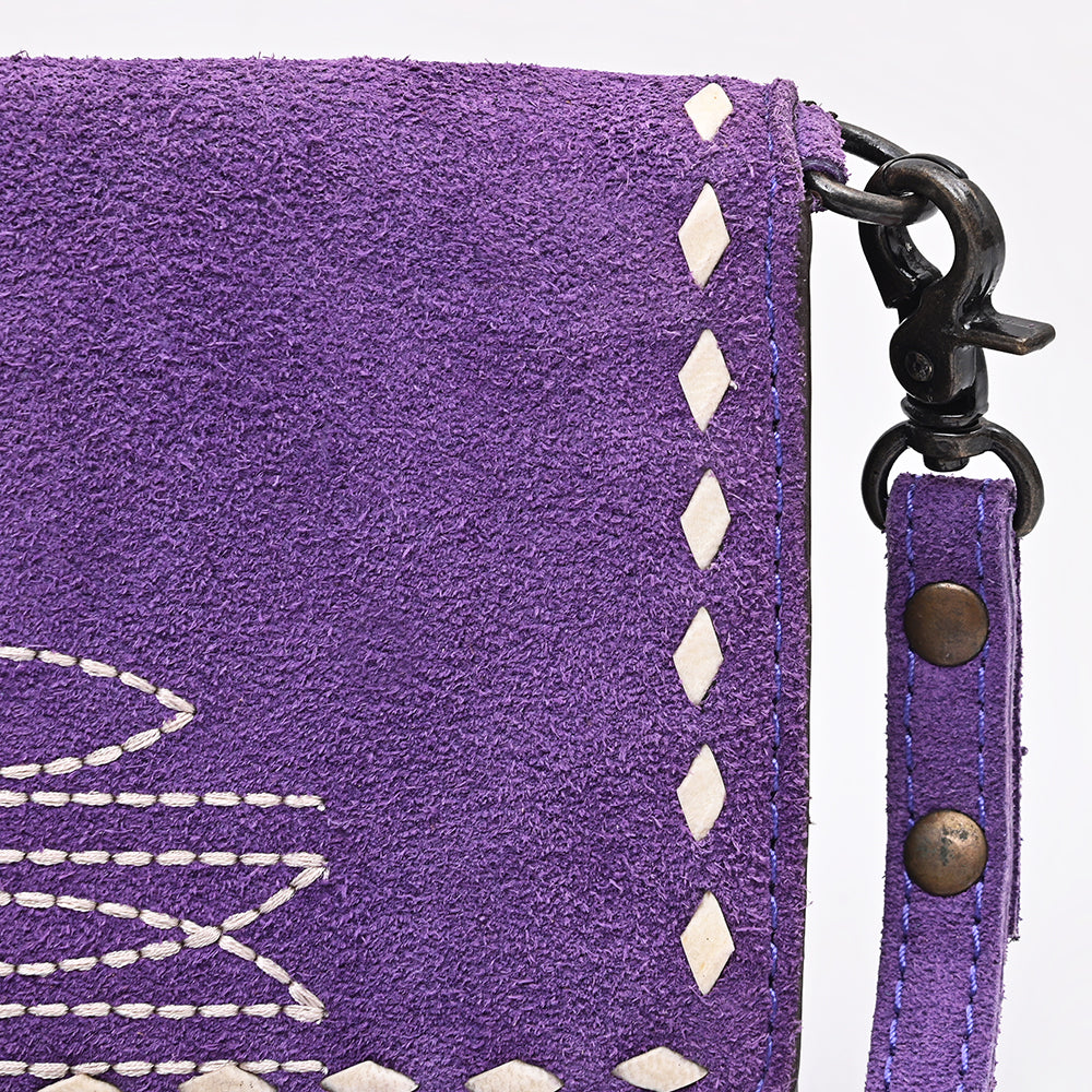 ADBG1712 Genuine Leather Wallet Bag with White Western Stitching & Adjustable Strap