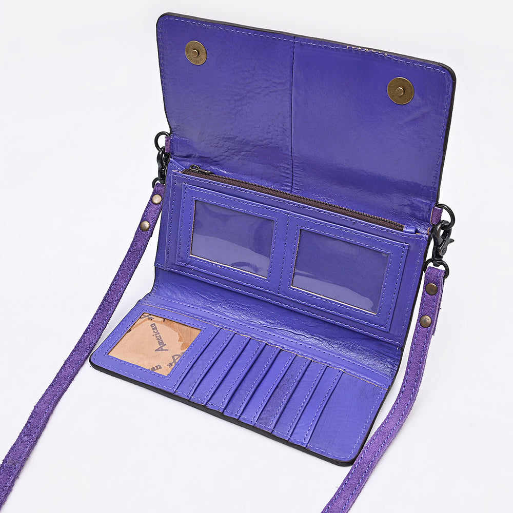 ADBG1712 Genuine Leather Wallet Bag with White Western Stitching & Adjustable Strap