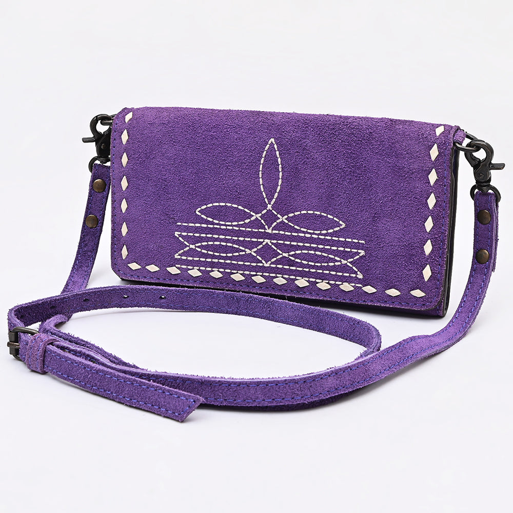 ADBG1712 Genuine Leather Wallet Bag with White Western Stitching & Adjustable Strap