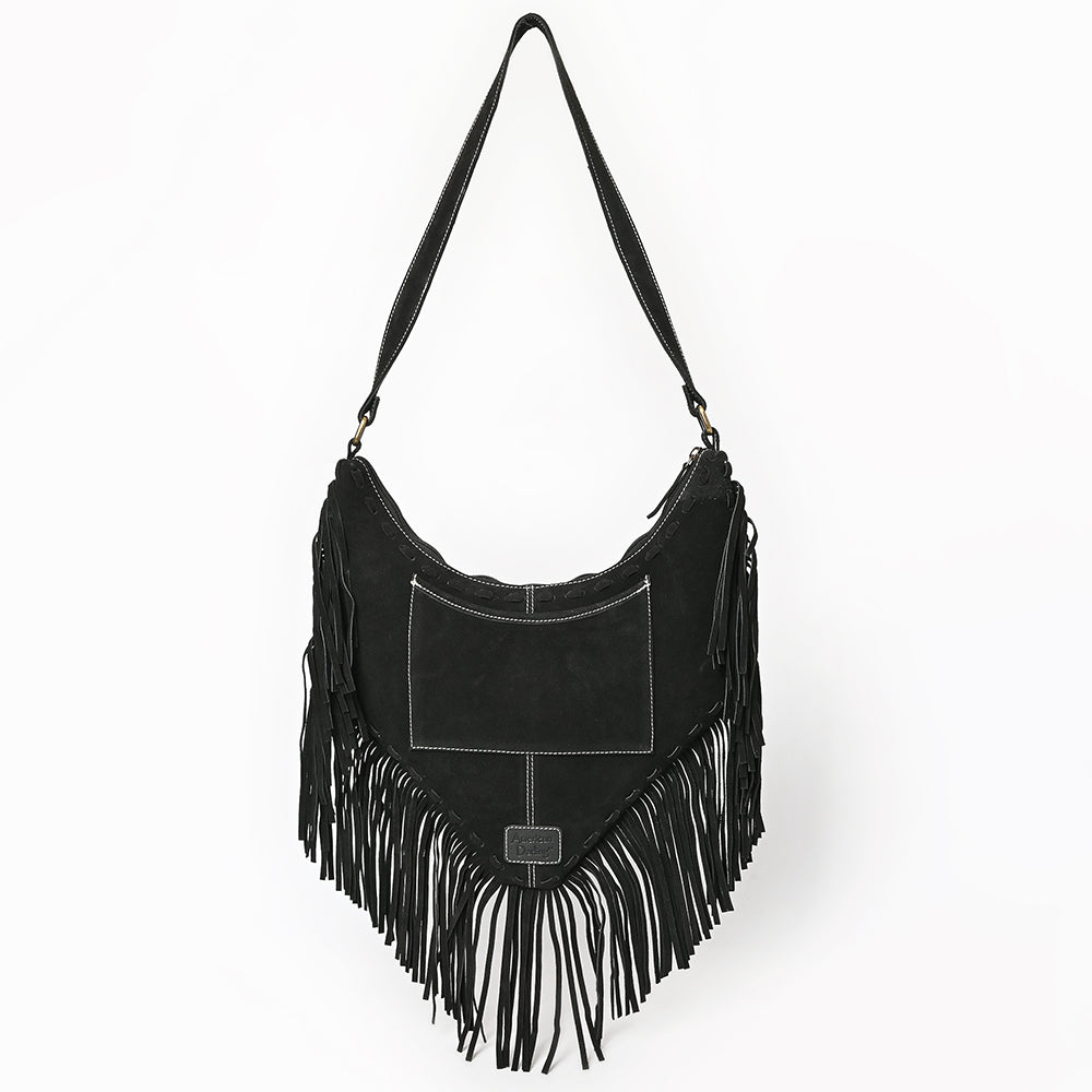 ADBGA733 V-Cut Genuine suede Fringe Crossbody Bag - Western Embroidered Hobo Purse