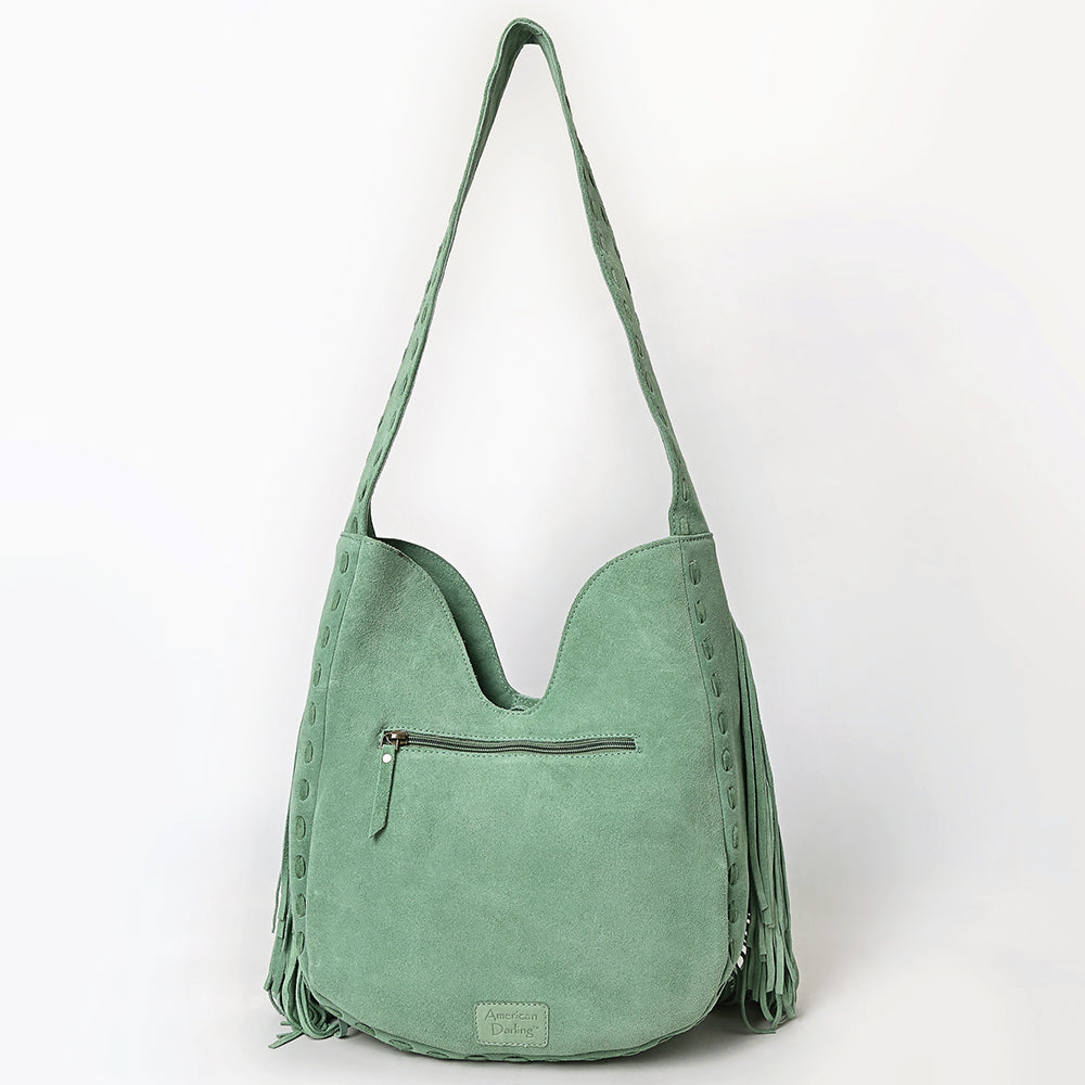 ADBGA782 Green Fringe Genuine suede Shoulder Bag - Boho Tribal Embroidered Western Purse