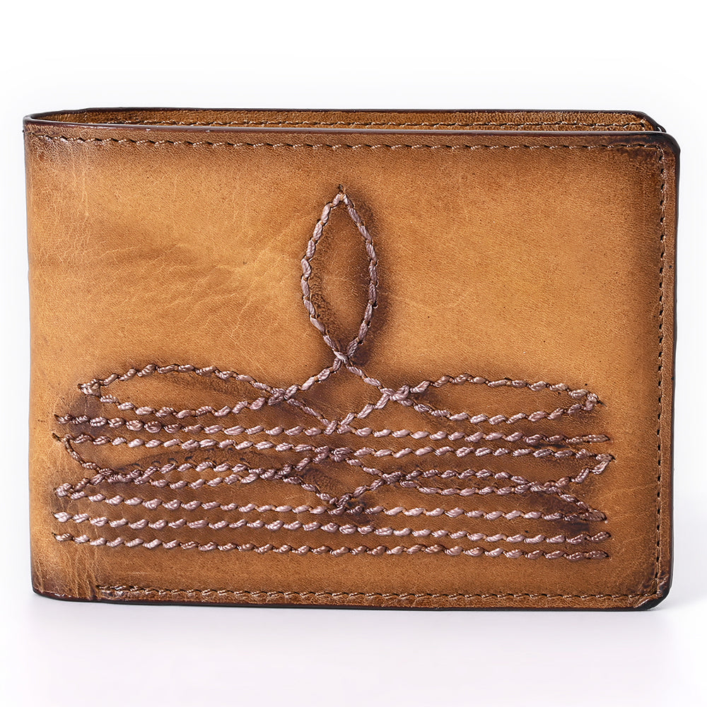 ADBGM529D Hand-Stitched Tan Leather Bifold Wallet - Western Mens Embroidered Cowboy Wallet
