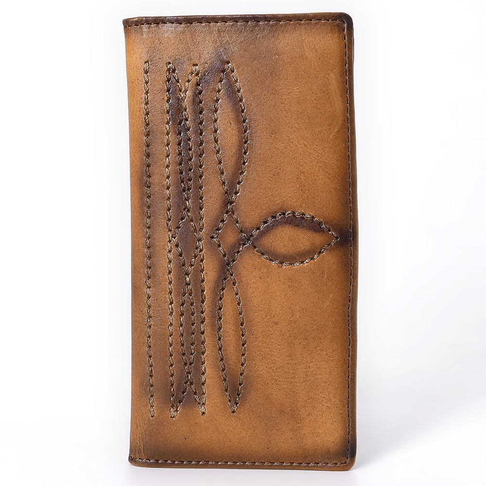 ADBGM530D Leather Rodeo Wallet with White Western Stitching - Long Bifold Cowboy Wallet