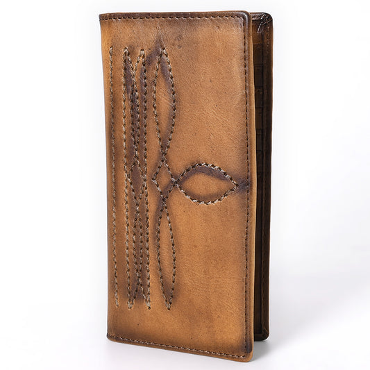 ADBGM530D Leather Rodeo Wallet with White Western Stitching - Long Bifold Cowboy Wallet