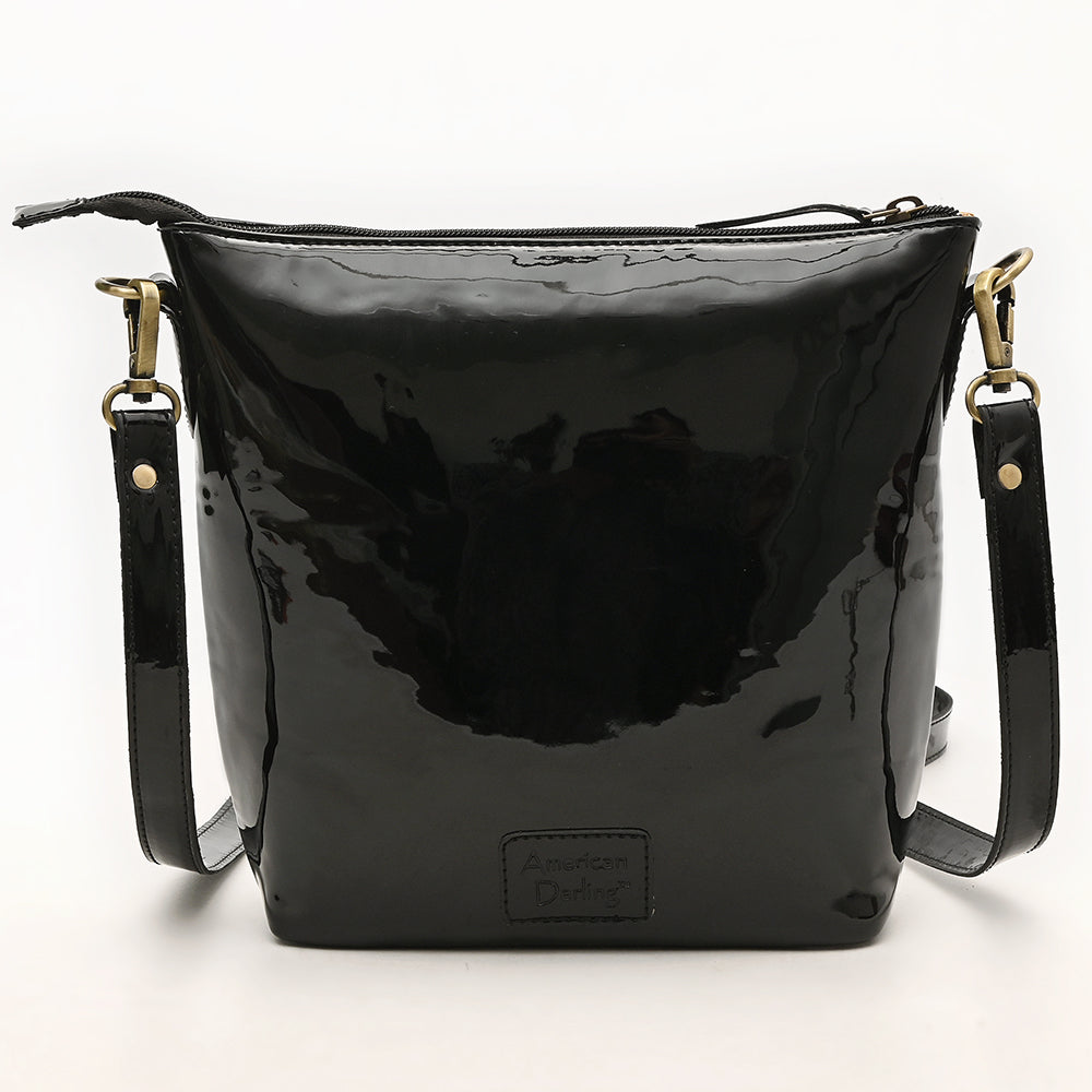 ADBGA785 Black Patent Leather Western Crossbody - Embroidered Rodeo Rider & Horseshoe Design