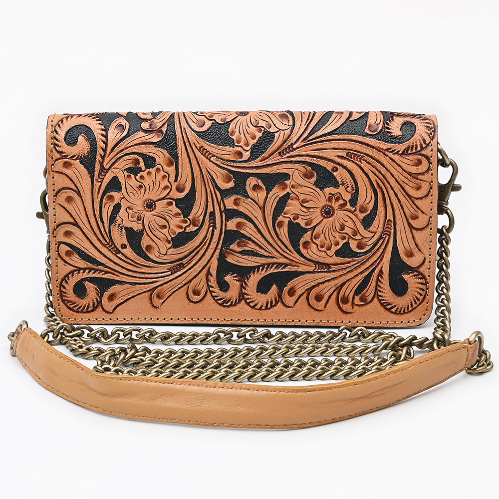 ADBGA787 Yellow Tooled Leather Crossbody Wallet - Western Floral Small Purse