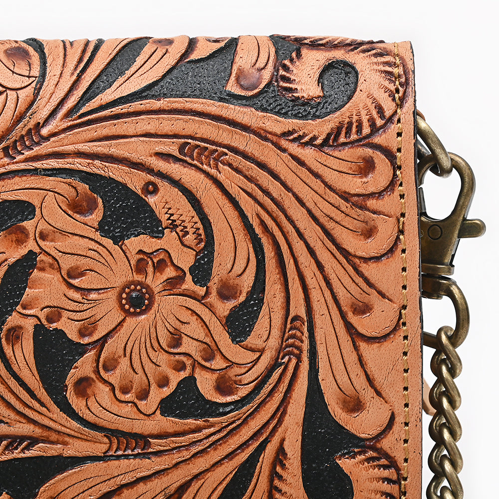 ADBGA787 Yellow Tooled Leather Crossbody Wallet - Western Floral Small Purse