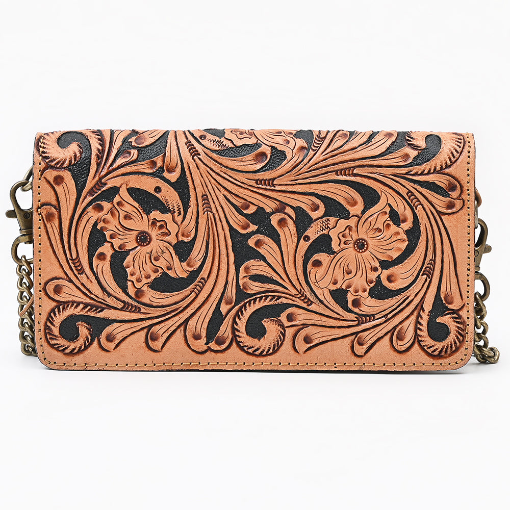ADBGA787 Yellow Tooled Leather Crossbody Wallet - Western Floral Small Purse