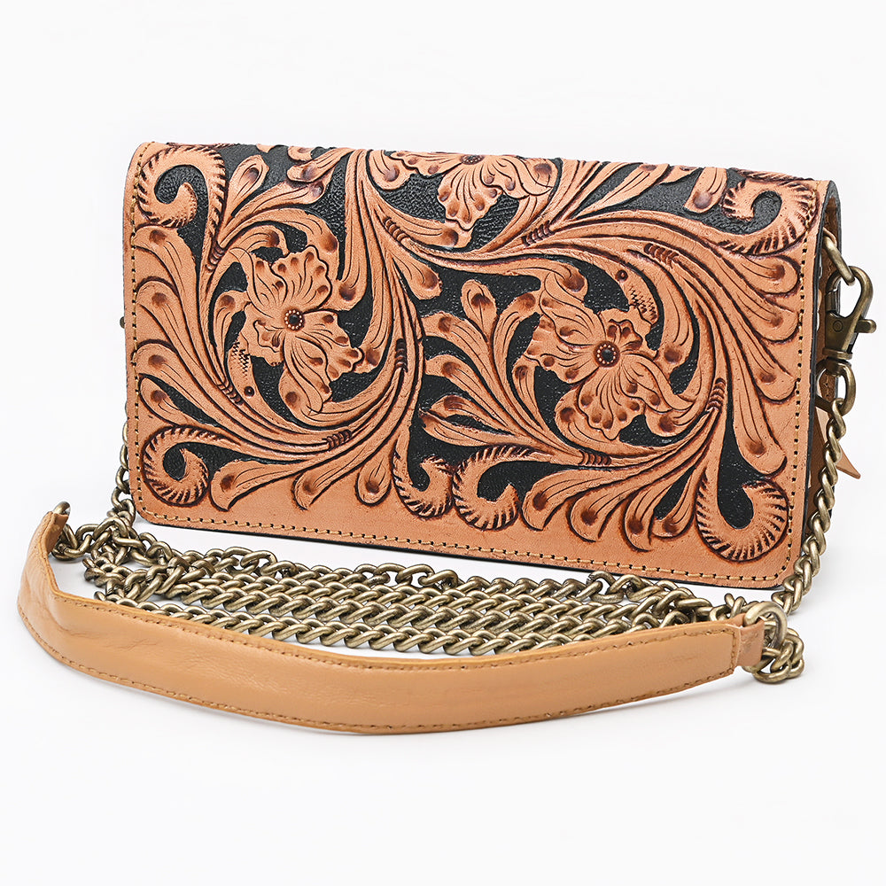 ADBGA787 Yellow Tooled Leather Crossbody Wallet - Western Floral Small Purse