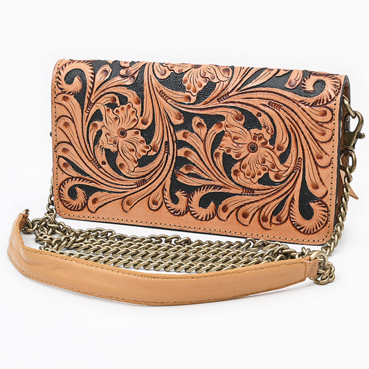 ADBGA787 Yellow Tooled Leather Crossbody Wallet - Western Floral Small Purse