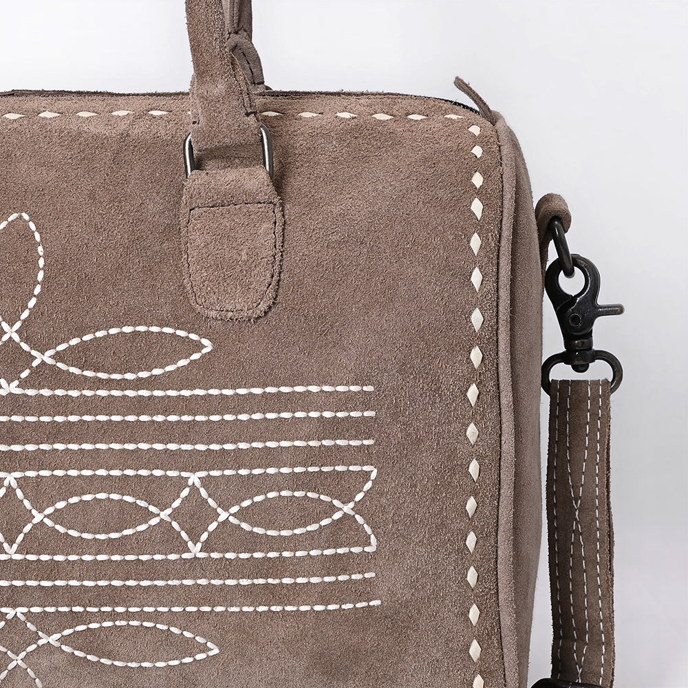 ADBG1585 American Darling Western Genuine Leather Duffel Bag with Genuine Suede Body & Boot-Stitched Detailing