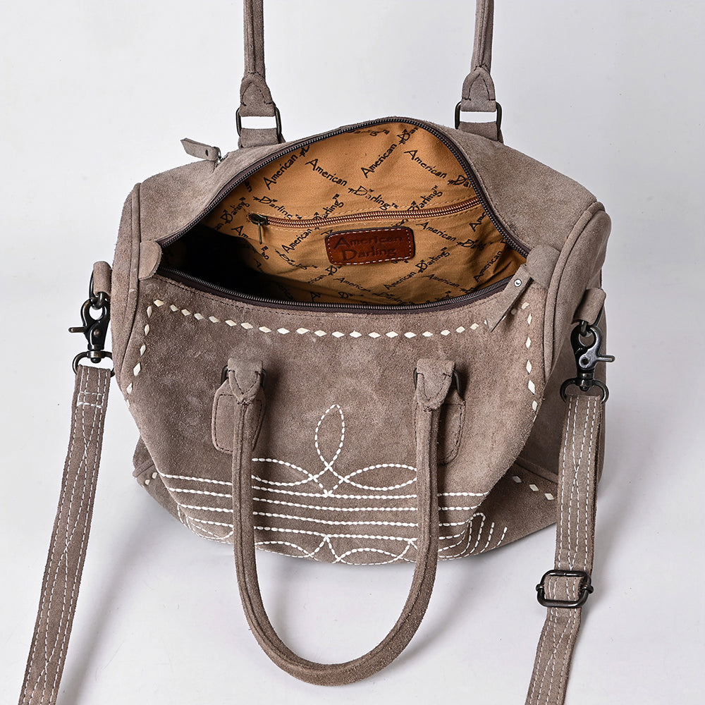 ADBG1585 American Darling Western Genuine Leather Duffel Bag with Genuine Suede Body & Boot-Stitched Detailing