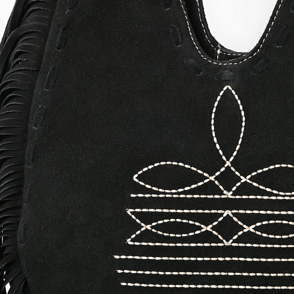 ADBGA734 Genuine suede Fringe Large Crossbody Bag - Western Embroidered Boho Hobo Purse