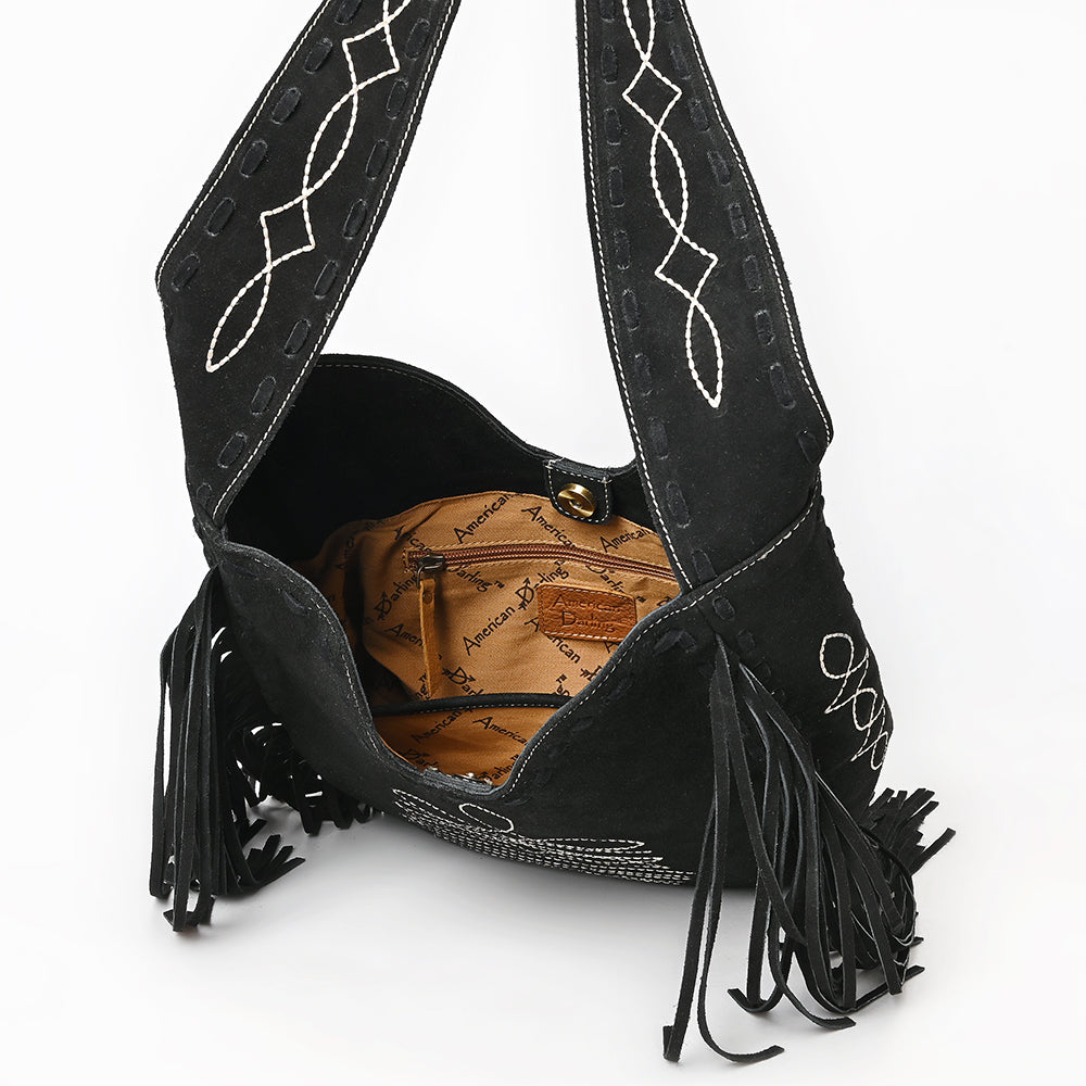ADBGA734 Genuine suede Fringe Large Crossbody Bag - Western Embroidered Boho Hobo Purse