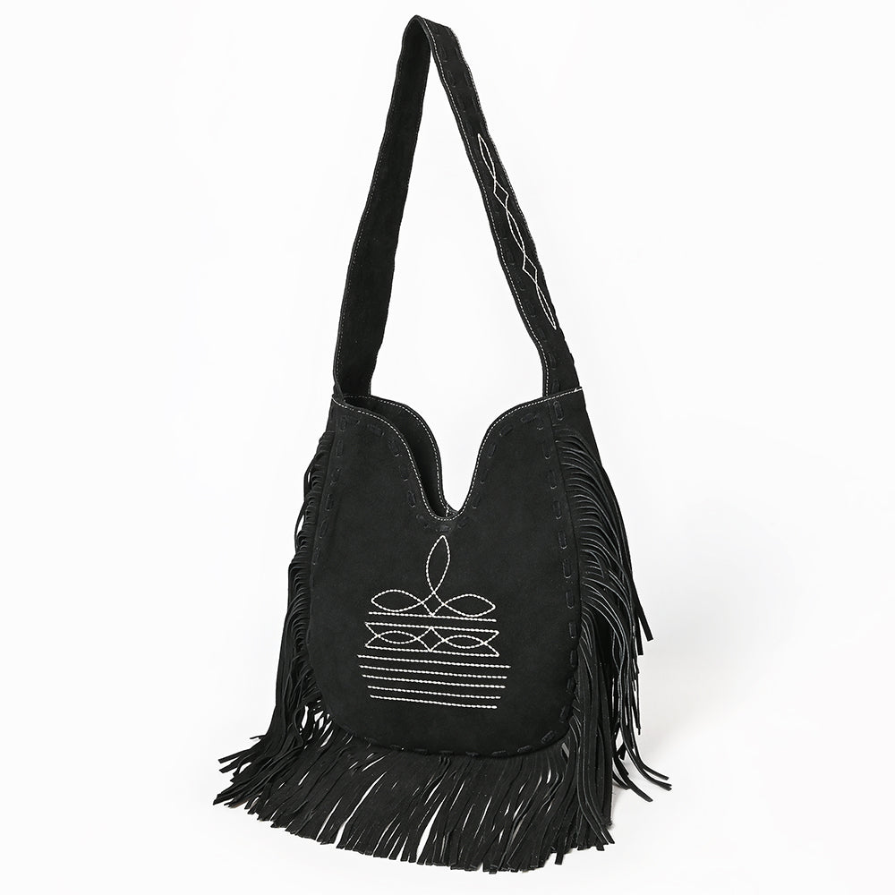 ADBGA734 Genuine suede Fringe Large Crossbody Bag - Western Embroidered Boho Hobo Purse
