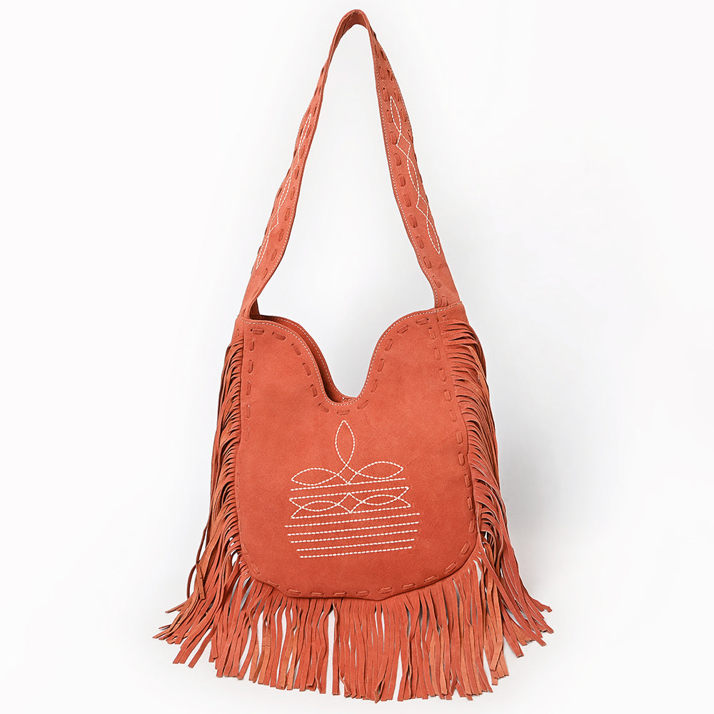 ADBGA734 Genuine suede Fringe Large Crossbody Bag - Western Embroidered Boho Hobo Purse